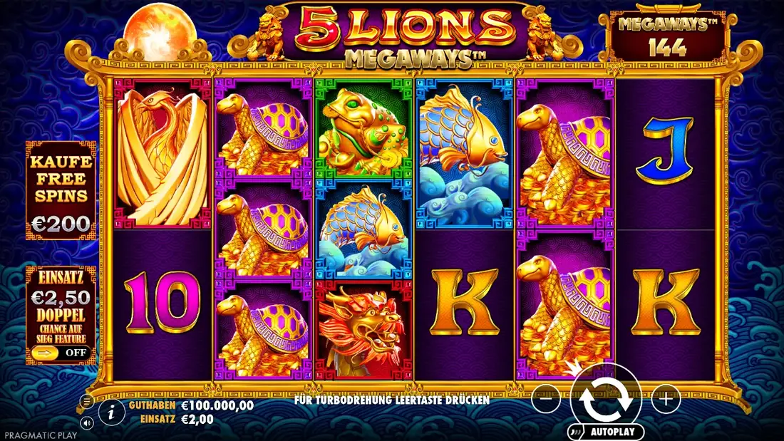 5 Lions Megaways Basisspiel-Gitter im Demo-Modus